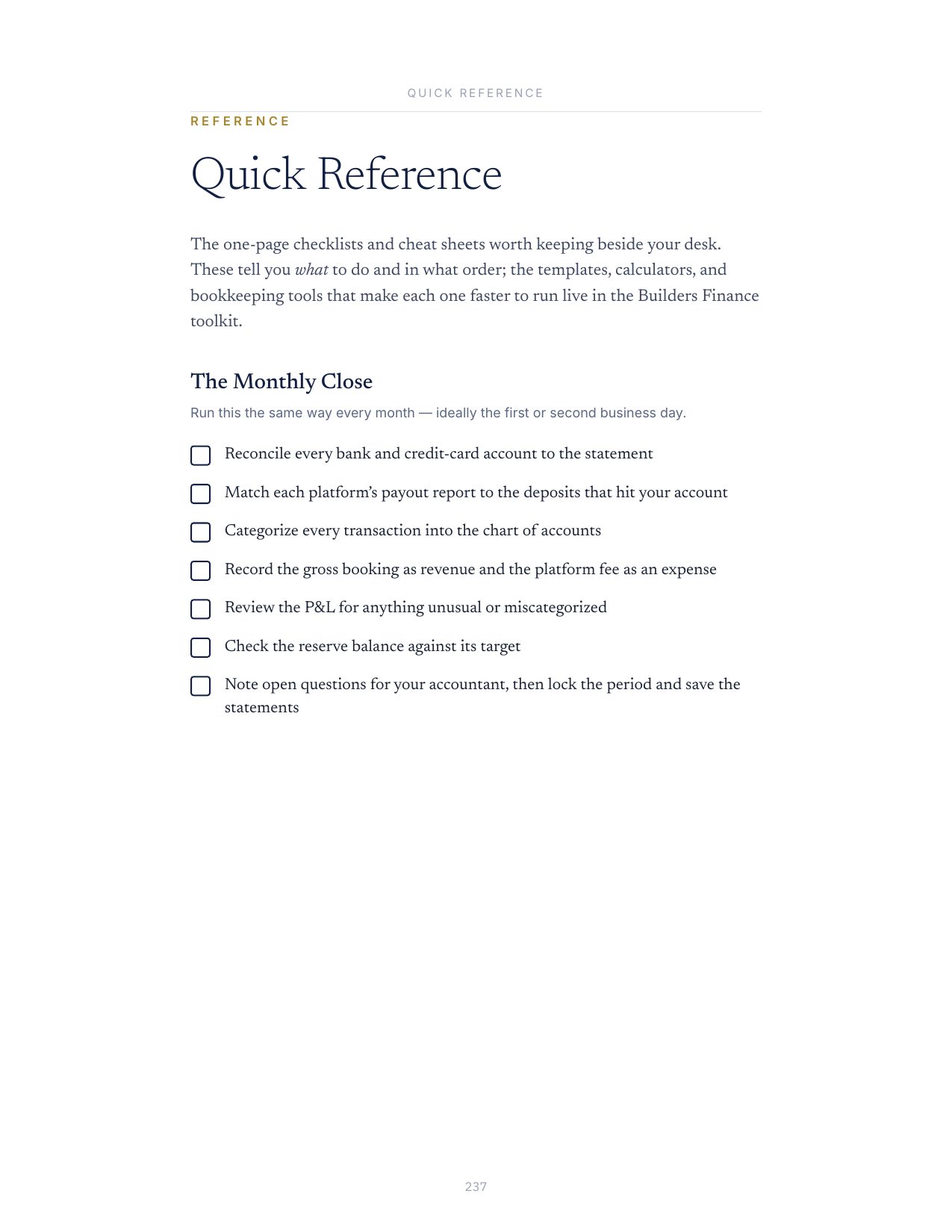 Monthly close quick reference